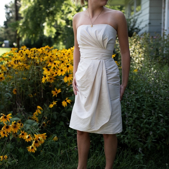 cream short bridesmaid dresses